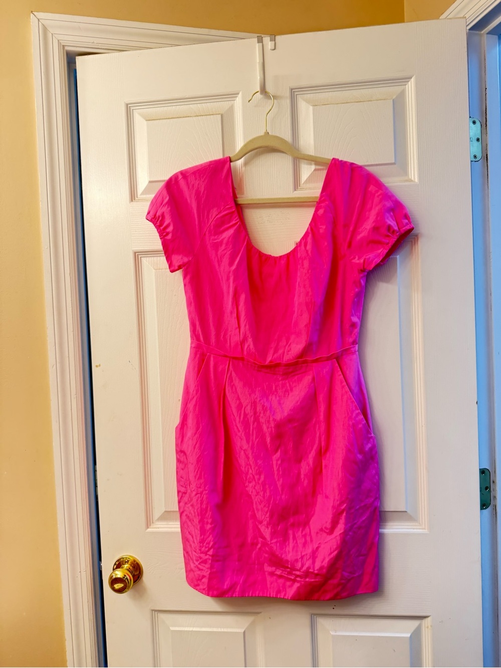 J Crew Bright Pink Women's Silk Blend Scoop Neck Dress